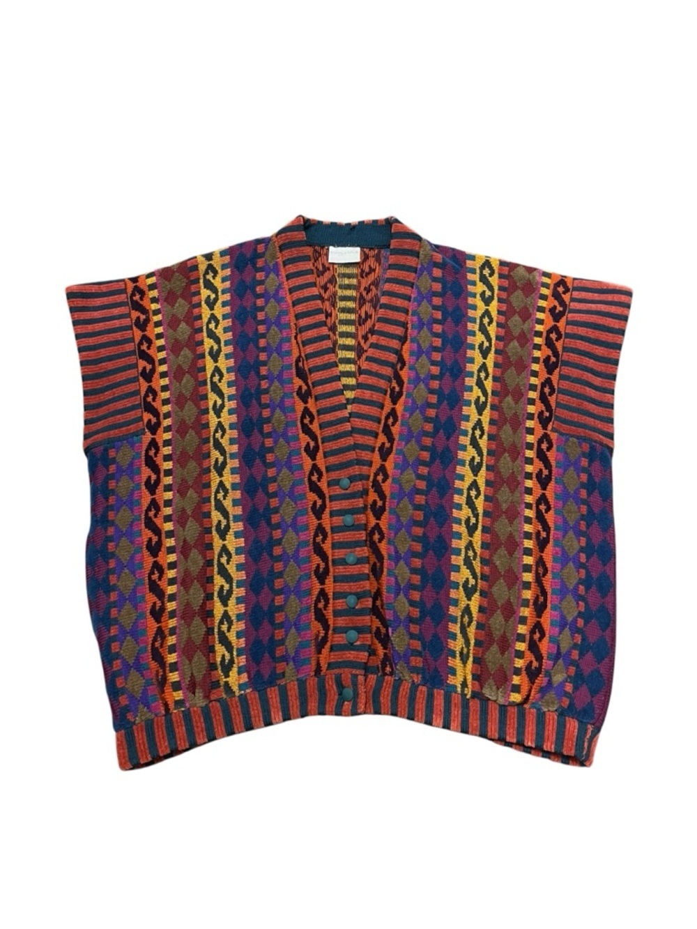 Vintage Maggie White Retro Funky Colorful Chunky Cardigan
